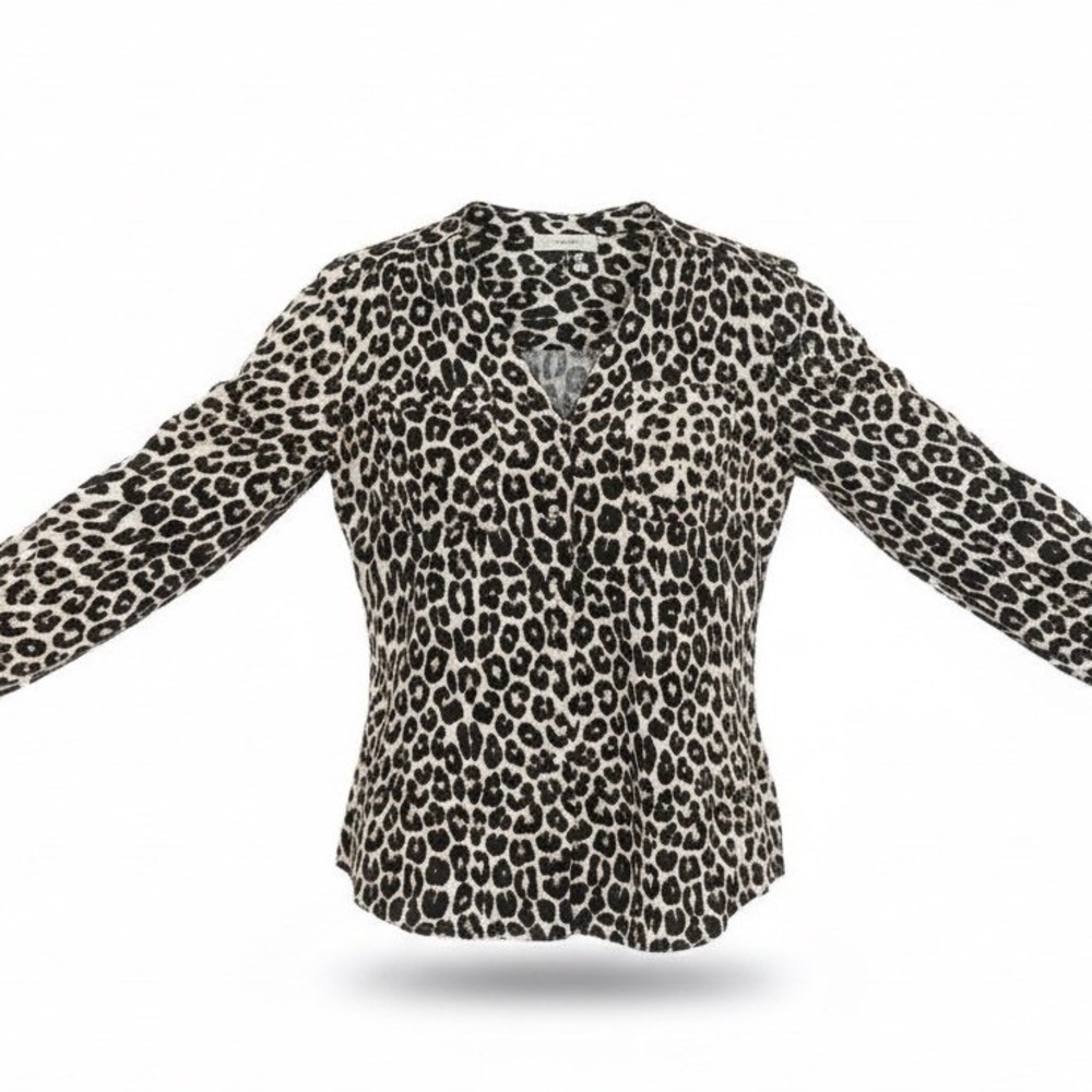 Express Button Down Shirt Womens XS Brown Leopard Print Long Sleeve Roll Tab